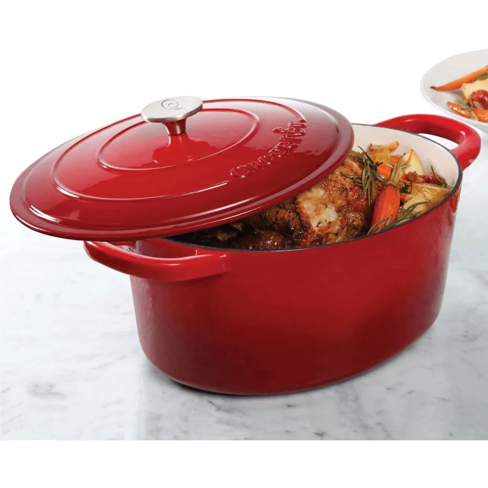 Red Enamel Cast Iron Covered Dutch Oven Slow Cooker S2659