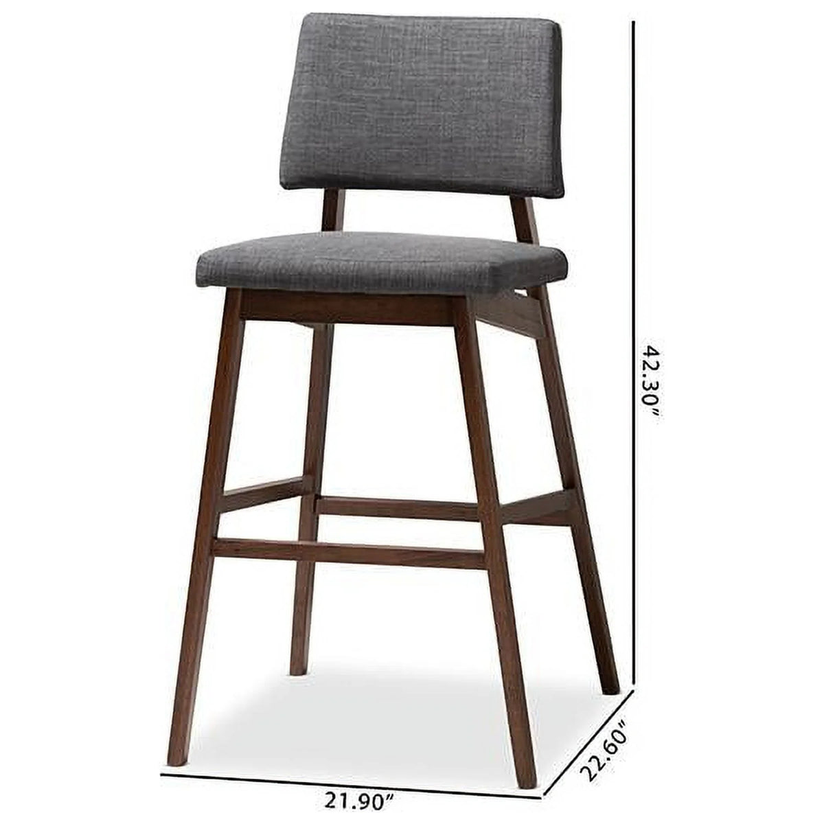 Dark Gray Fabric Upholstered Wood Bar Stool Set of 2 P478322