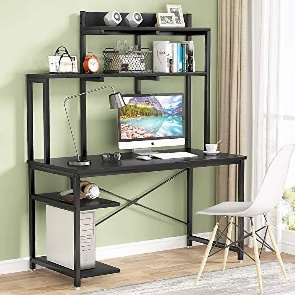 Black 47 Inch Computer Desk with Shelves and Hutch S8953