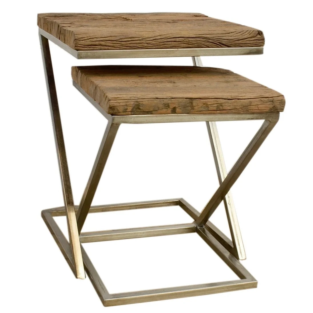 Wood Square Nesting Tables with Silver Base Z47250