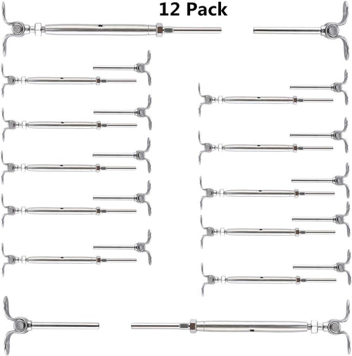 12 Pairs Stainless Steel Adjustable Angle 1/8 Wire Rope Cable Railing Hardware Kit Pack of 2 T4627