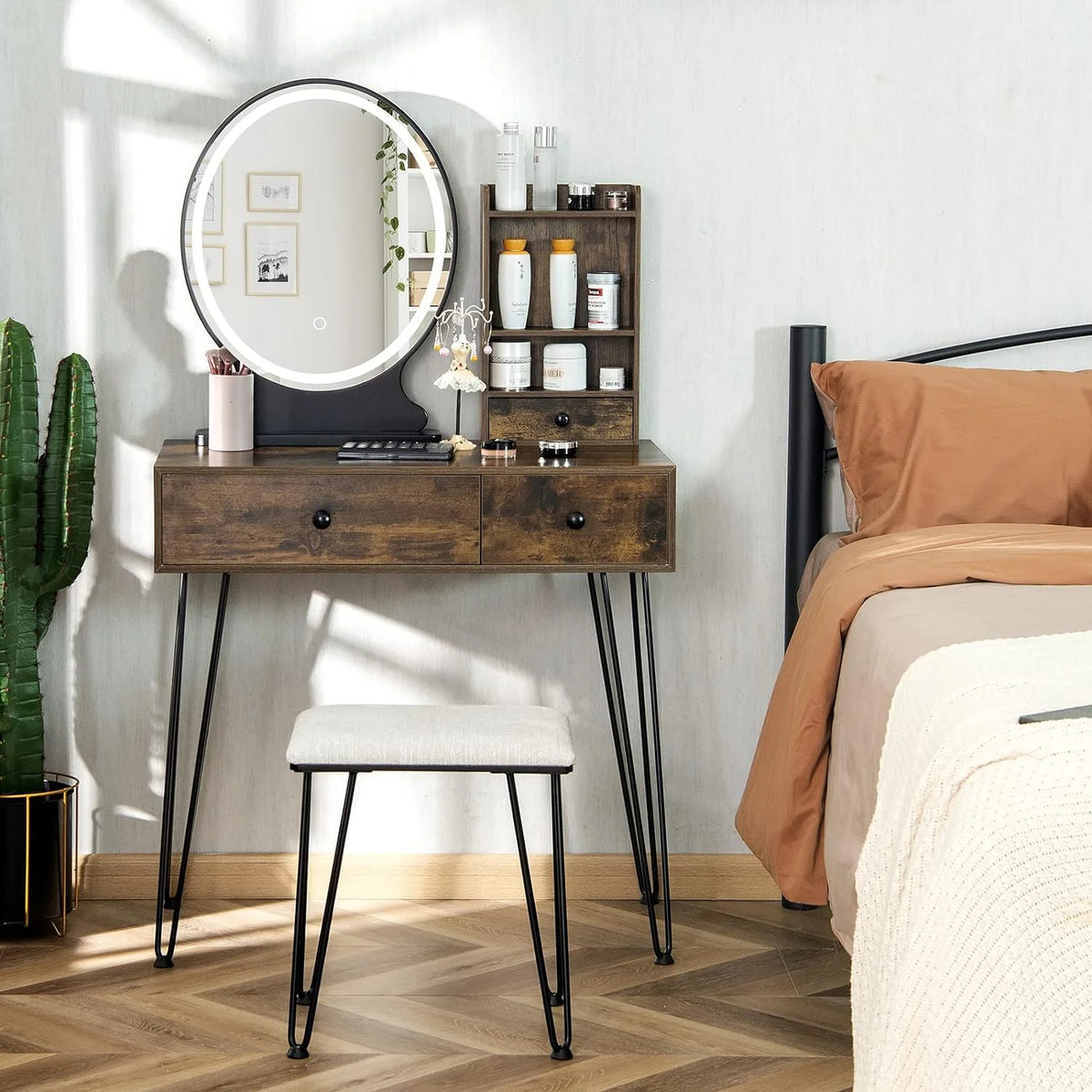 Rustic Brown Vanity Table with Mirror O935805