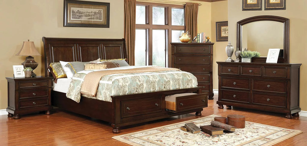 Brown Cherry Solid Wood 3pcs Bedroom Set I434984