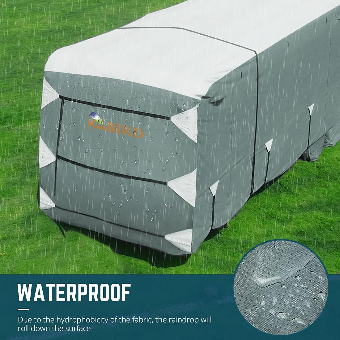 Extra-Thick 5 Layers Waterproof RV Cover with 2Pcs Straps & 4 Tire Covers S21917