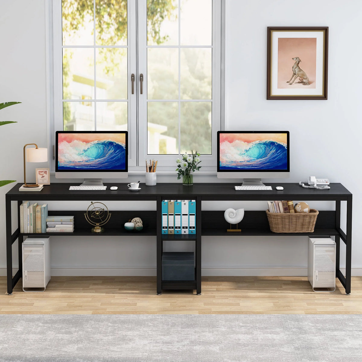 78.7" Double Desk with Shelf Q486